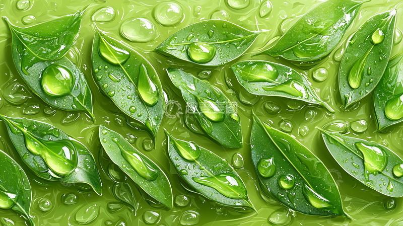 高清大图下载【趣麦麦图】翠绿叶片上的晶莹水珠
