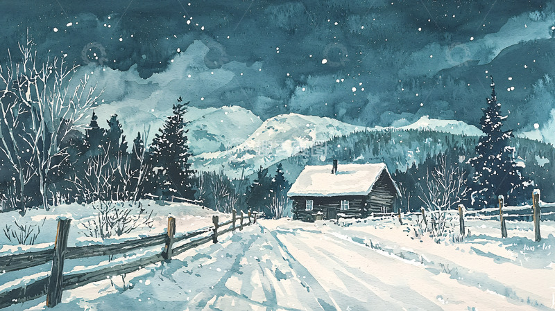 高清大图下载【趣麦麦图】雪夜小屋
