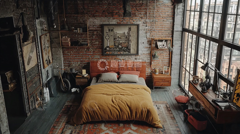 高清大图下载【趣麦麦图】工业风卧室