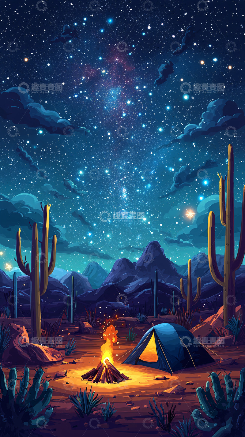 高清大图下载【趣麦麦图】星空沙漠营地