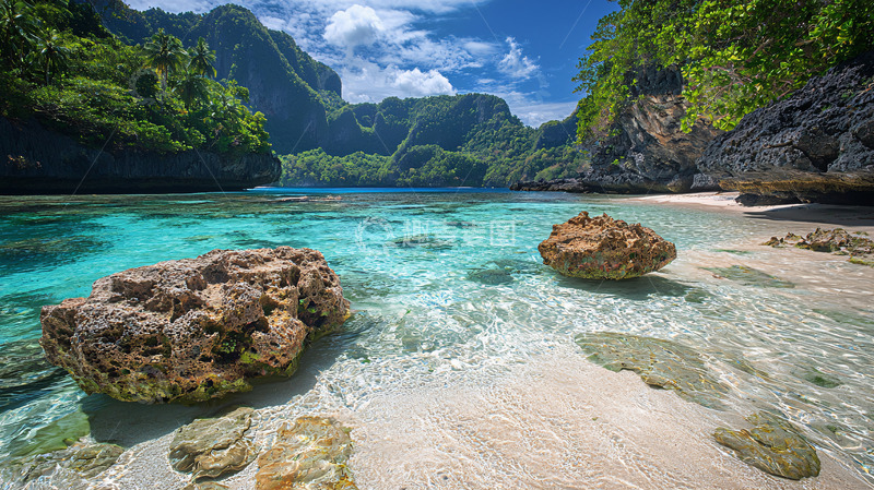 高清大图下载【趣麦麦图】碧海蓝天沙滩礁石