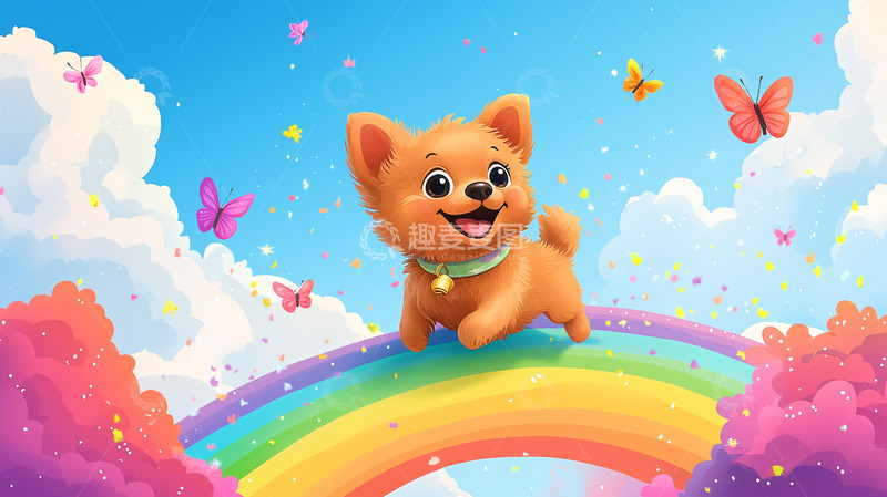 高清大图下载【趣麦麦图】小狗彩虹梦幻卡通