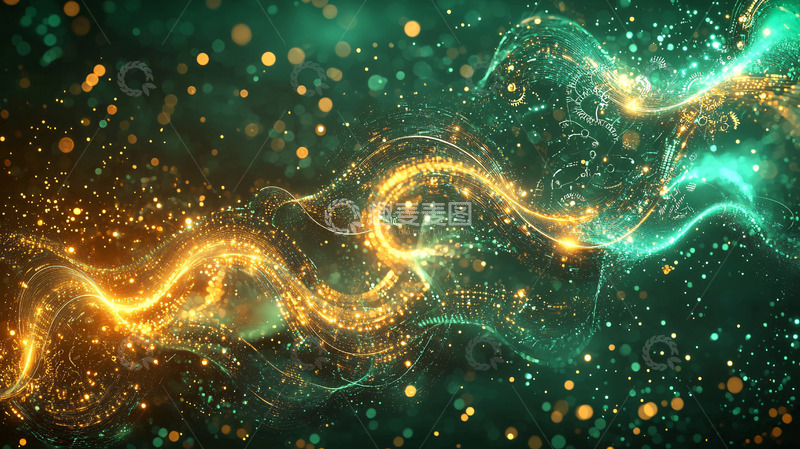 高清大图下载【趣麦麦图】金色和绿松石的能量波浪