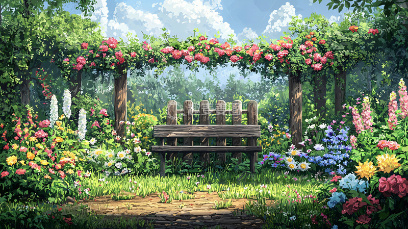 高清大图下载【趣麦麦图】梦幻花园长椅