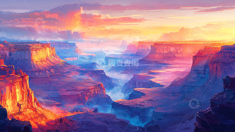 高清大图下载【趣麦麦图】奇幻峡谷日落景色