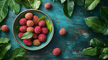 青绿碗中新鲜荔枝