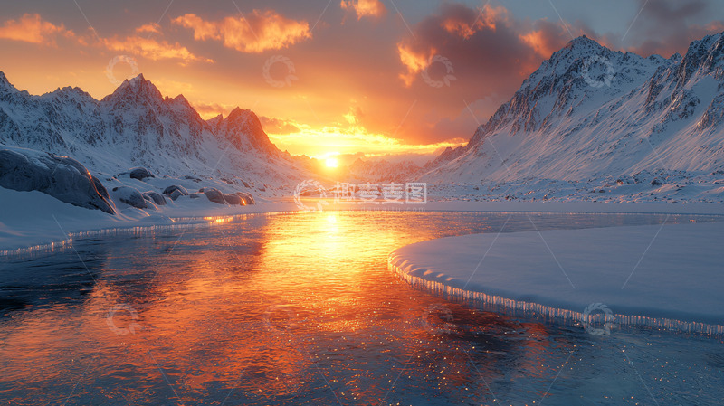 高清大图下载【趣麦麦图】雪山日落
