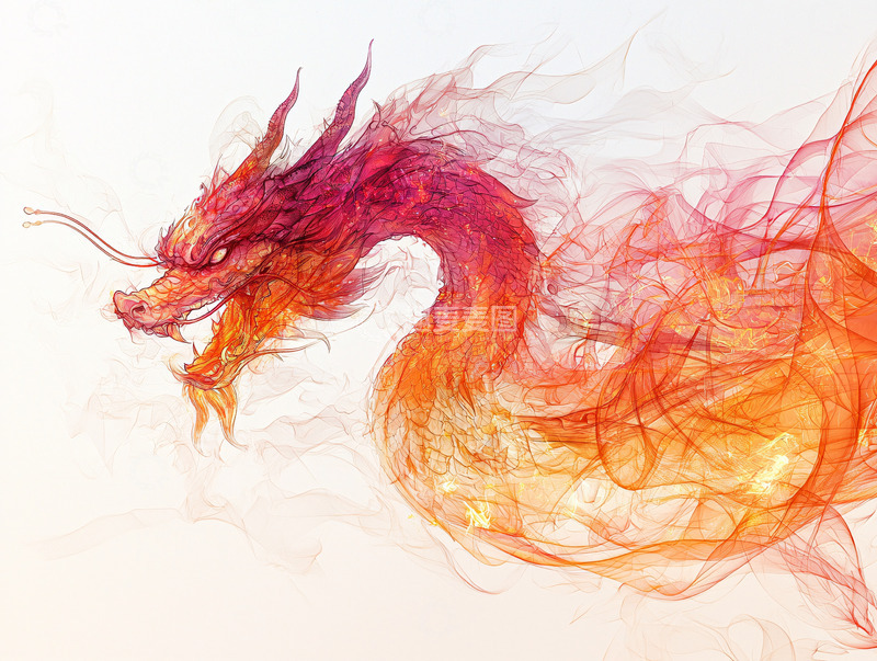 高清大图下载【趣麦麦图】抽象火焰风格龙