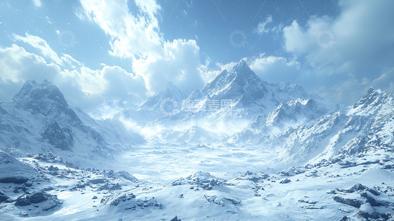 高清大图下载【趣麦麦图】雪山下的宁静山谷