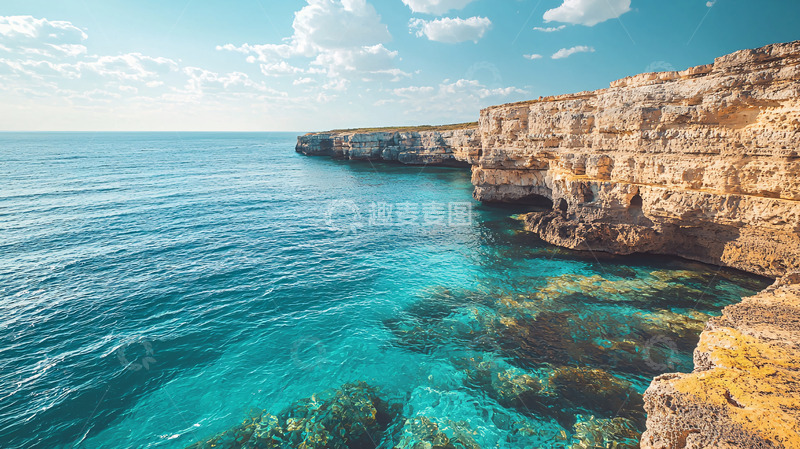 高清大图下载【趣麦麦图】阳光下的海边悬崖峭壁