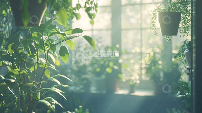 高清大图下载【趣麦麦图】阳光透过窗户洒在绿植上