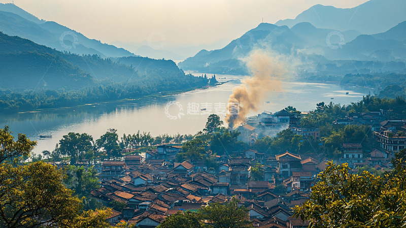 高清大图下载【趣麦麦图】山水环绕的村庄