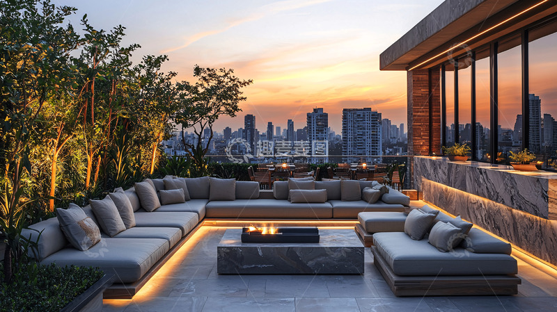 高清大图下载【趣麦麦图】都市夜景屋顶花园