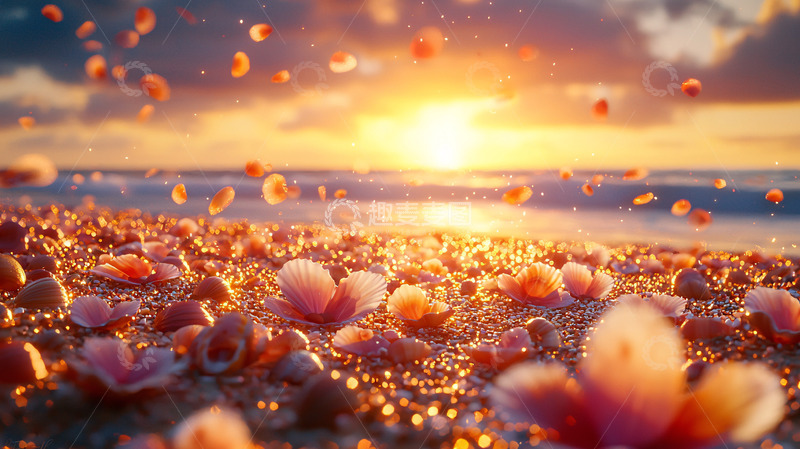 高清大图下载【趣麦麦图】落日余晖下的沙滩花瓣
