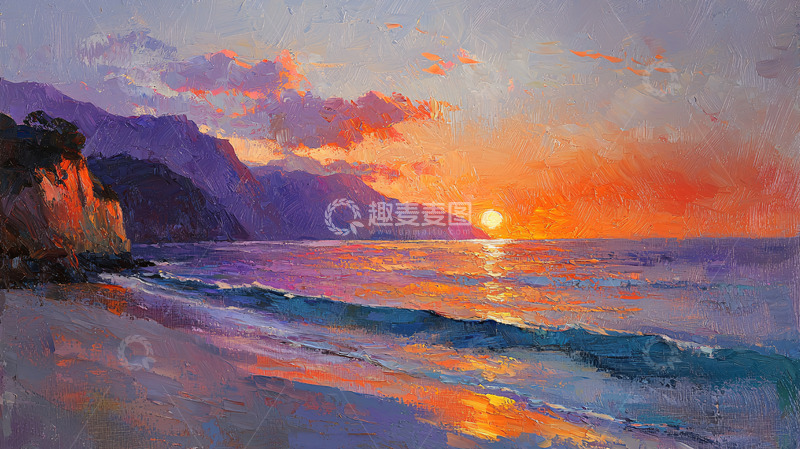 高清大图下载【趣麦麦图】海边日落风景画