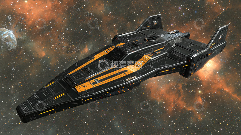 高清大图下载【趣麦麦图】黑色和金色宇宙飞船
