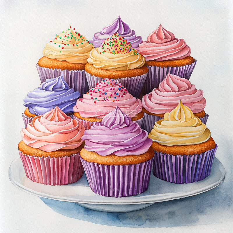 高清大图下载【趣麦麦图】纸杯蛋糕的彩色奶油