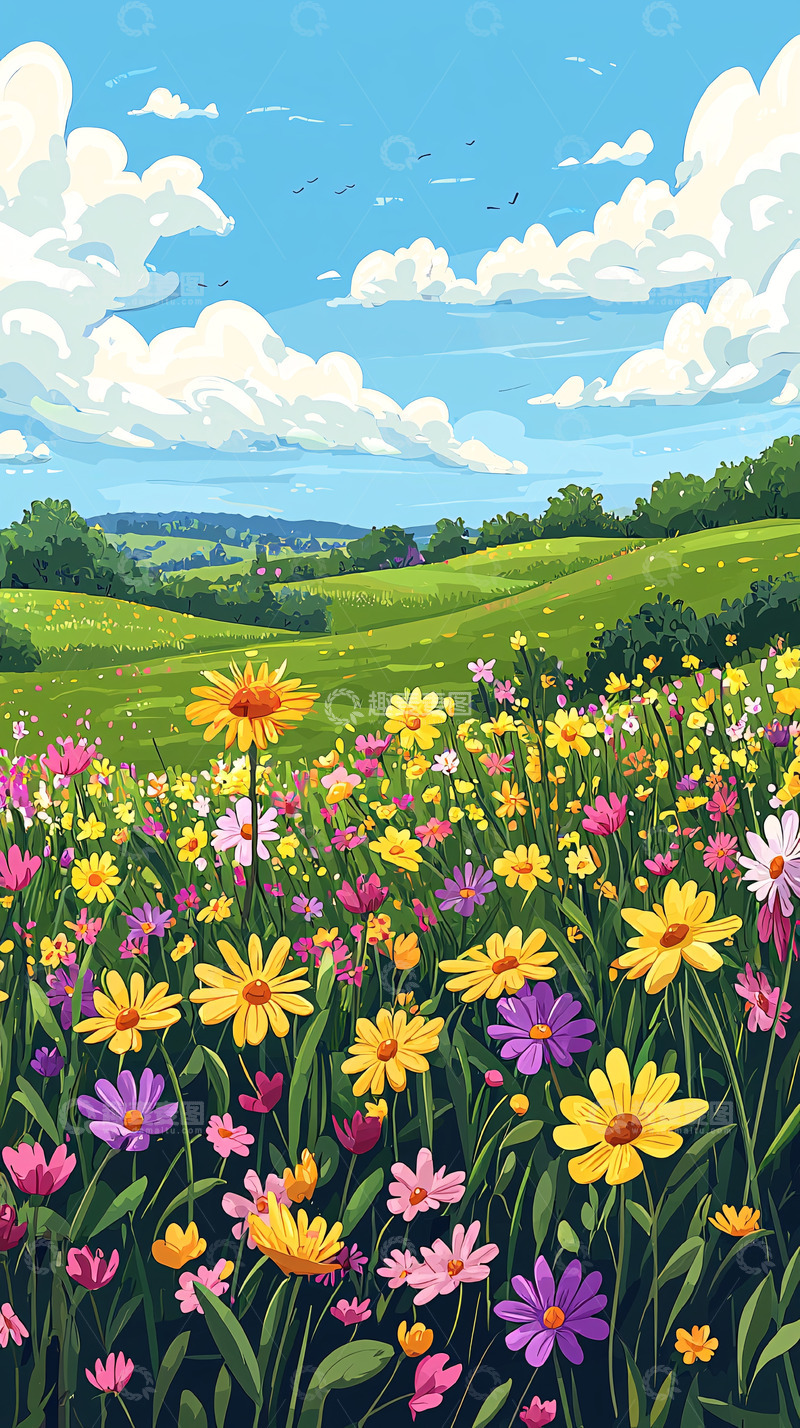 高清大图下载【趣麦麦图】绿色田野鲜花盛开