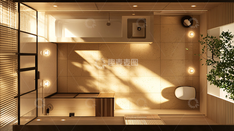高清大图下载【趣麦麦图】极简风日式浴室鸟瞰图