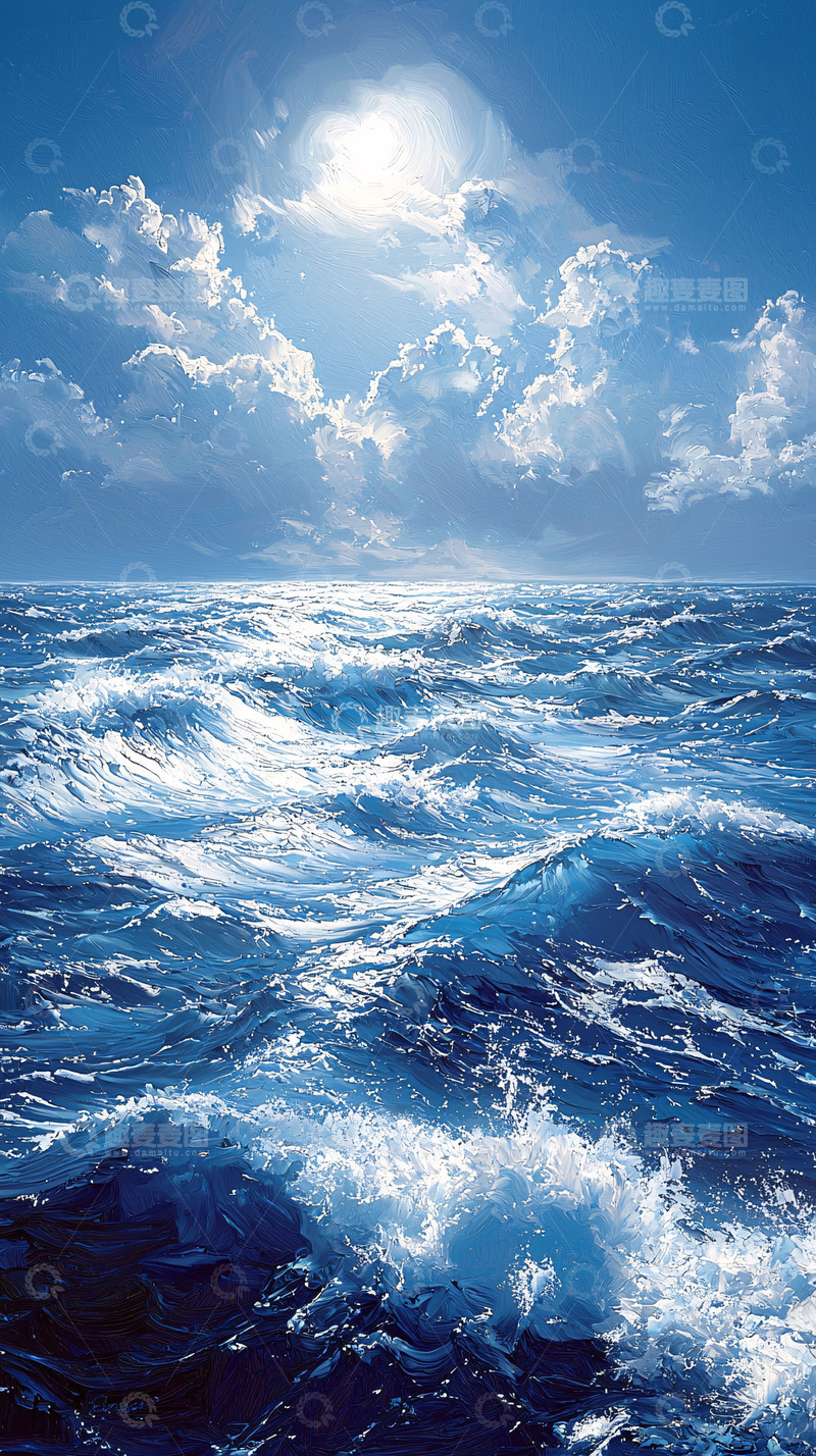 高清大图下载【趣麦麦图】月光下的波涛汹涌大海
