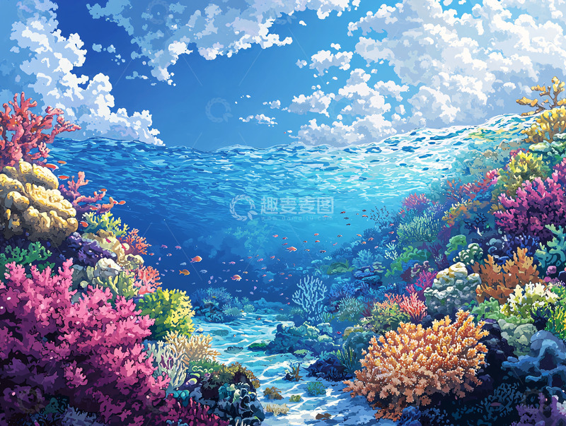 高清大图下载【趣麦麦图】梦幻般海底珊瑚礁风景