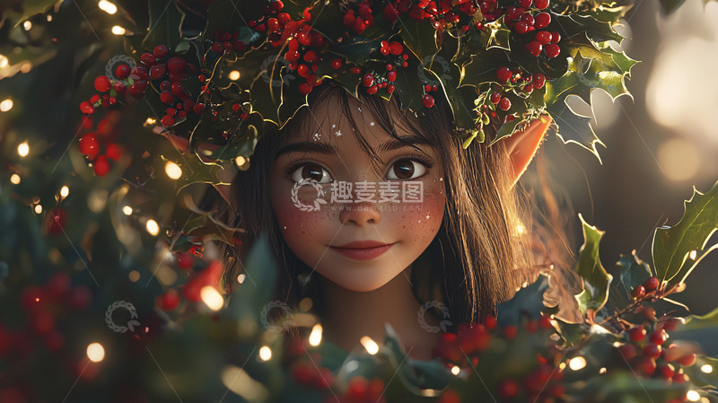 高清大图下载【趣麦麦图】圣诞精灵女孩