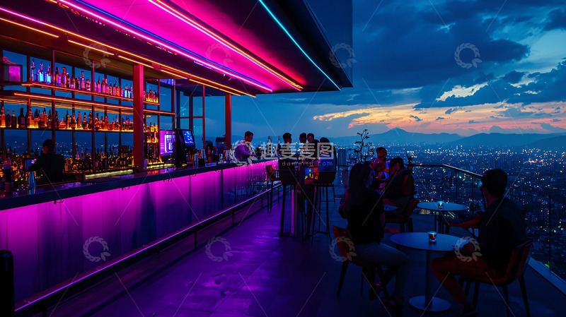 高清大图下载【趣麦麦图】夜景屋顶酒吧