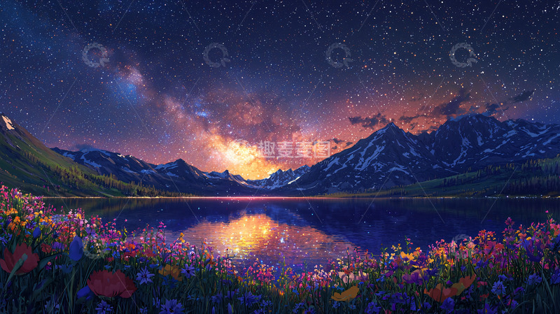 高清大图下载【趣麦麦图】星空下的山谷湖泊