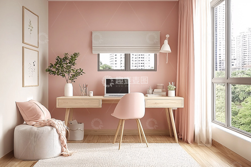 高清大图下载【趣麦麦图】粉色系温馨办公空间