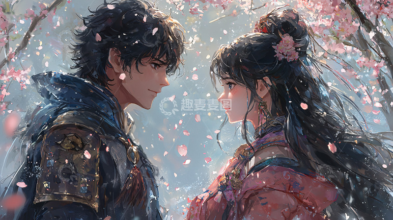 高清大图下载【趣麦麦图】樱花树下情侣