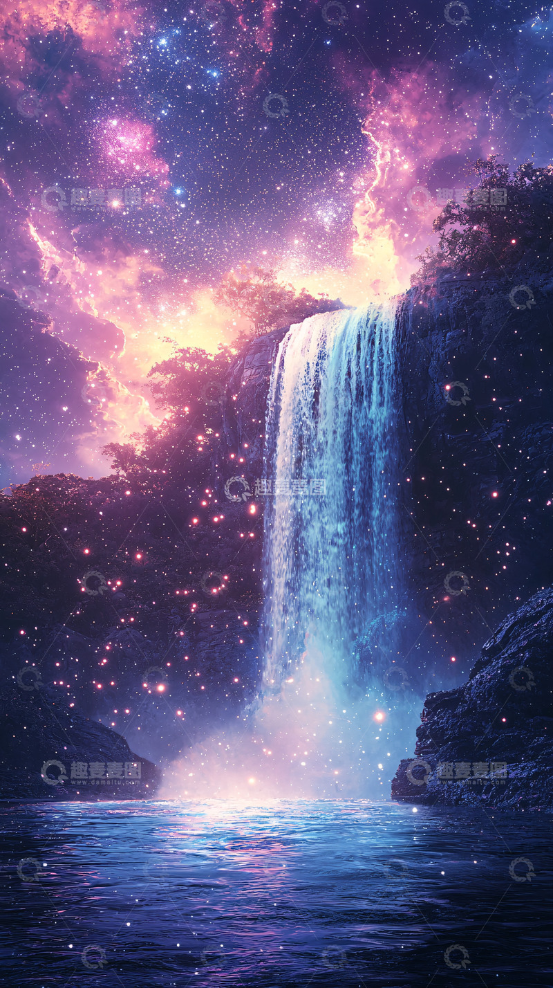 高清大图下载【趣麦麦图】星空瀑布