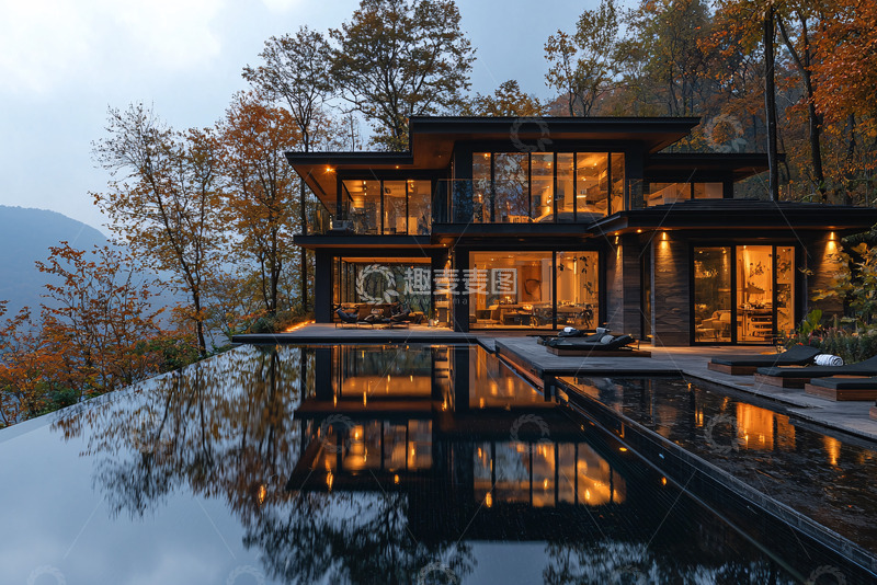 高清大图下载【趣麦麦图】山林别墅夜景