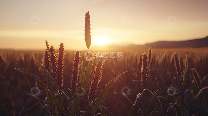 高清大图下载【趣麦麦图】夕阳下麦田里的麦穗