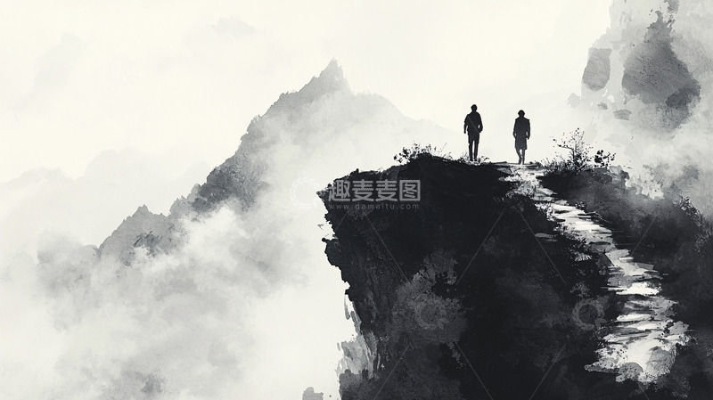 高清大图下载【趣麦麦图】山顶两人剪影