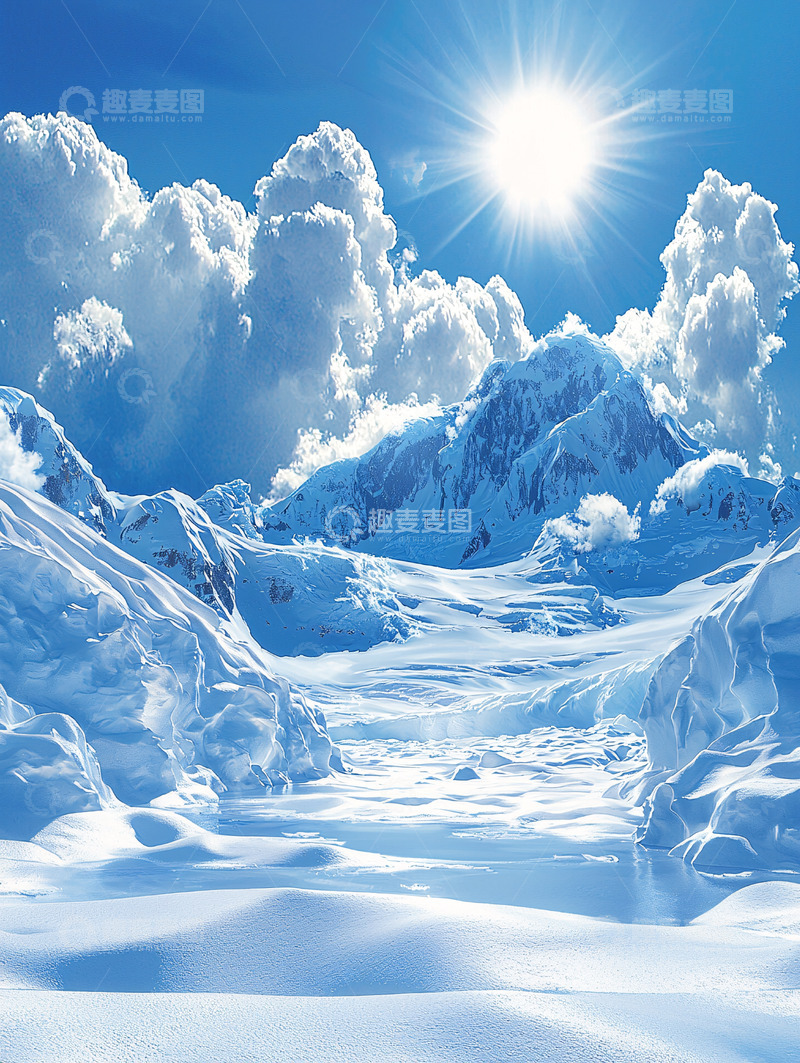 高清大图下载【趣麦麦图】雪山阳光白云的壮丽景象