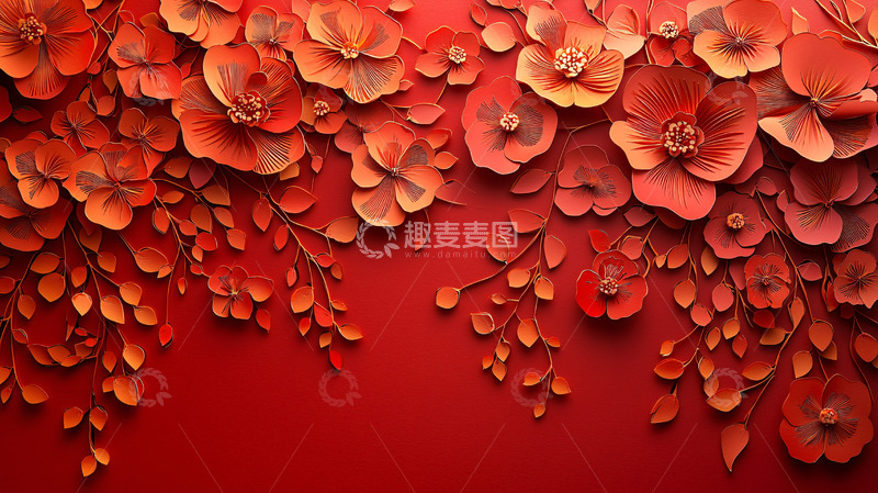 高清大图下载【趣麦麦图】红色系纸艺花朵背景