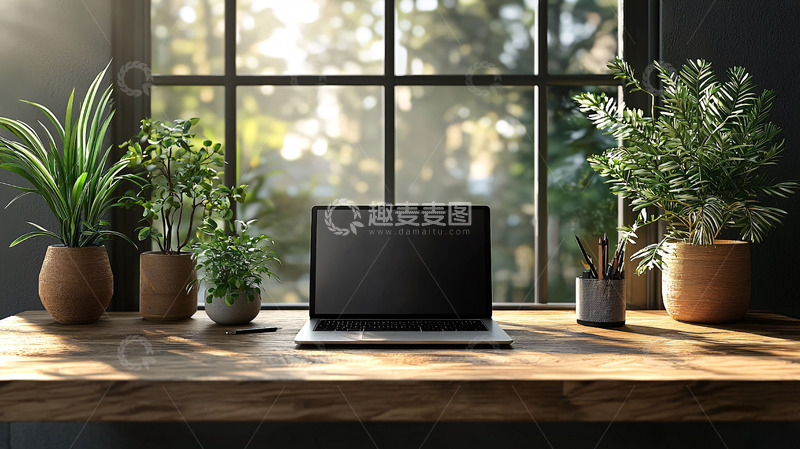 高清大图下载【趣麦麦图】阳光洒进窗台的笔记本电脑