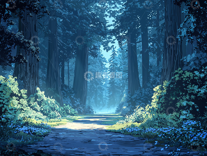 高清大图下载【趣麦麦图】神秘幽静的蓝色森林小路