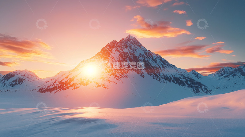 高清大图下载【趣麦麦图】雪山日落