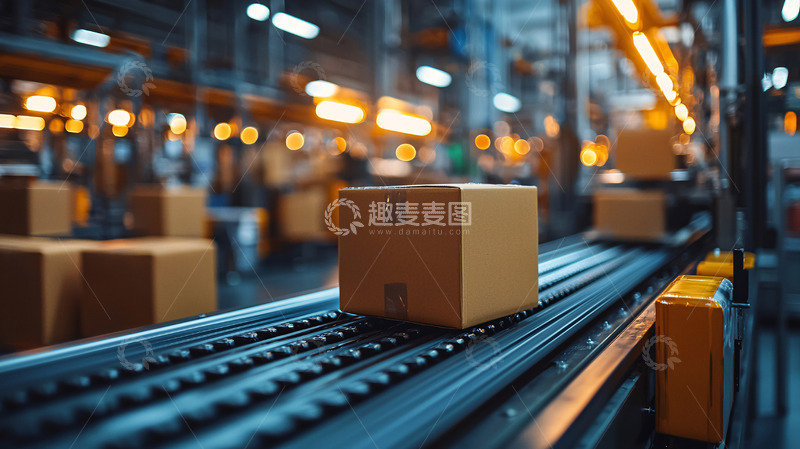 高清大图下载【趣麦麦图】工厂传送带上的纸箱