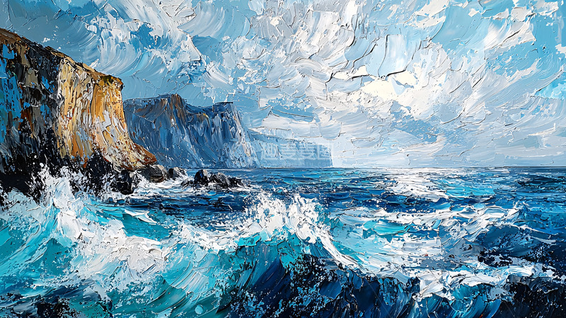 高清大图下载【趣麦麦图】海边悬崖峭壁汹涌波涛