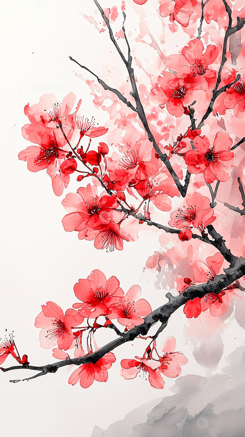 高清大图下载【趣麦麦图】水墨红梅