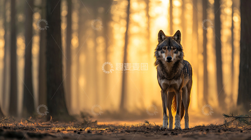 高清大图下载【趣麦麦图】森林黄昏狼高清图片