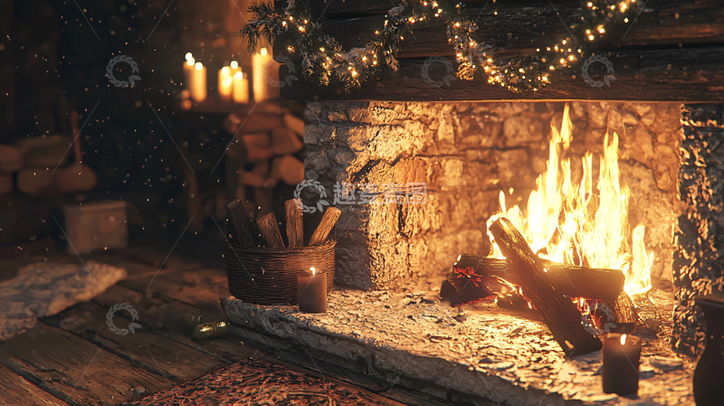 高清大图下载【趣麦麦图】壁炉火焰温暖圣诞节