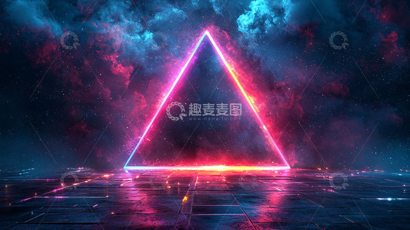 高清大图下载【趣麦麦图】霓虹三角形科幻背景