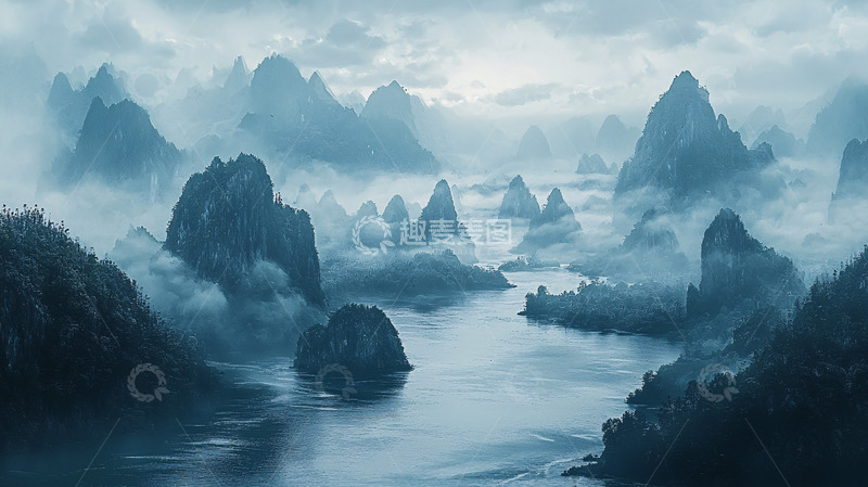 高清大图下载【趣麦麦图】雾气弥漫的山川河流