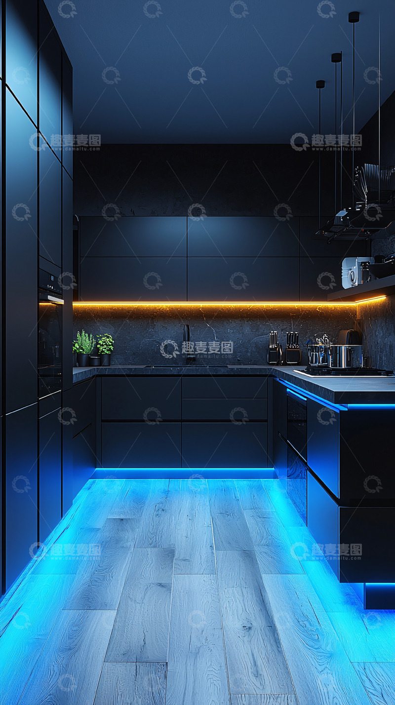 高清大图下载【趣麦麦图】暗黑系现代化厨房设计