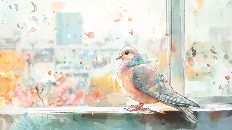 高清大图下载【趣麦麦图】窗台上的和平鸽