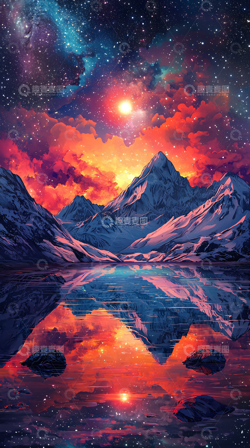 高清大图下载【趣麦麦图】奇幻山水星空交融