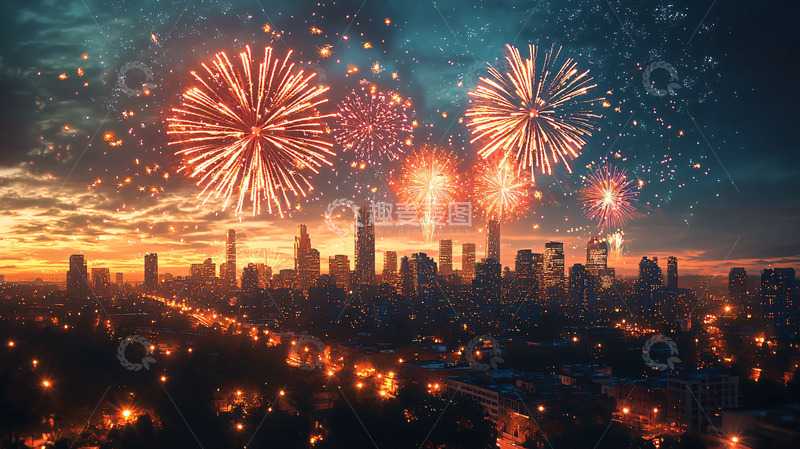 高清大图下载【趣麦麦图】绚丽多彩的城市烟火